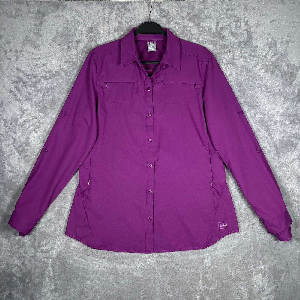 REI Women’s Purple Long Sleeve Hiking Trail Button Up Shirt Size Large